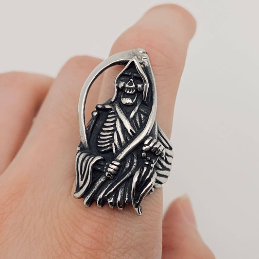 Stainless Steel Death Sickle Men's Ring -