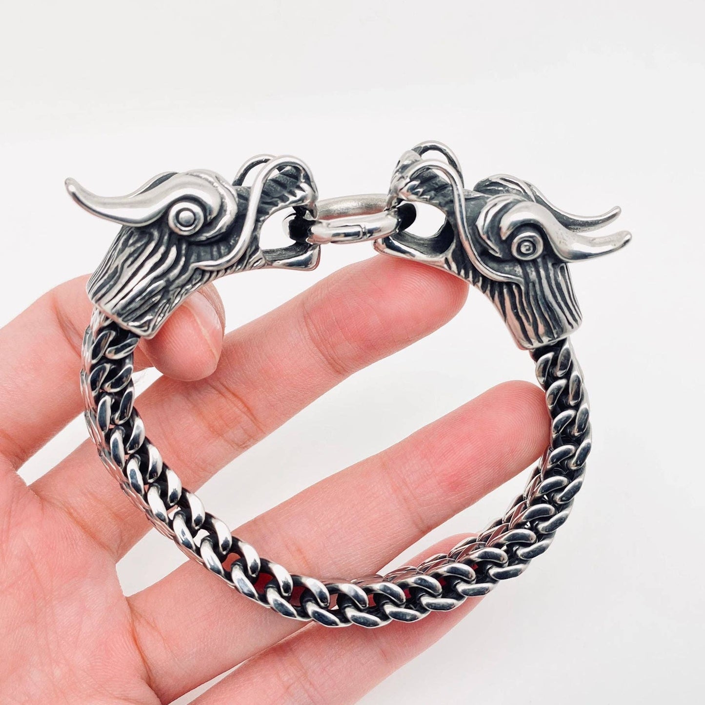 Vintage Stainless Steel Double Dragon Head Bracelet