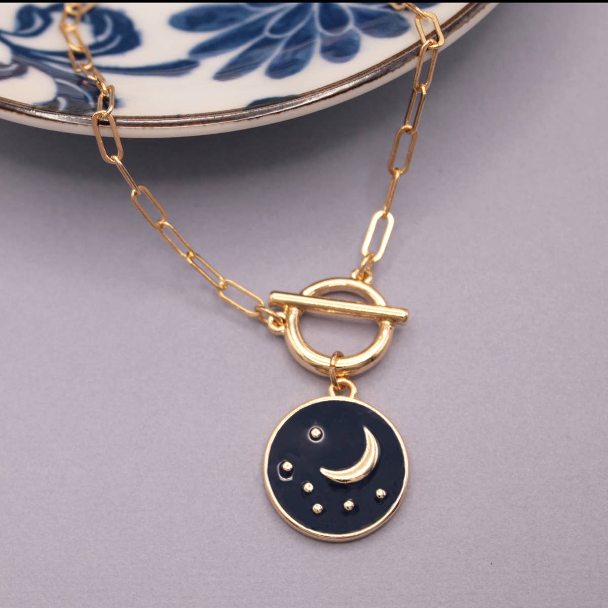 Starry Skies Faux Toggle Medallion Necklace