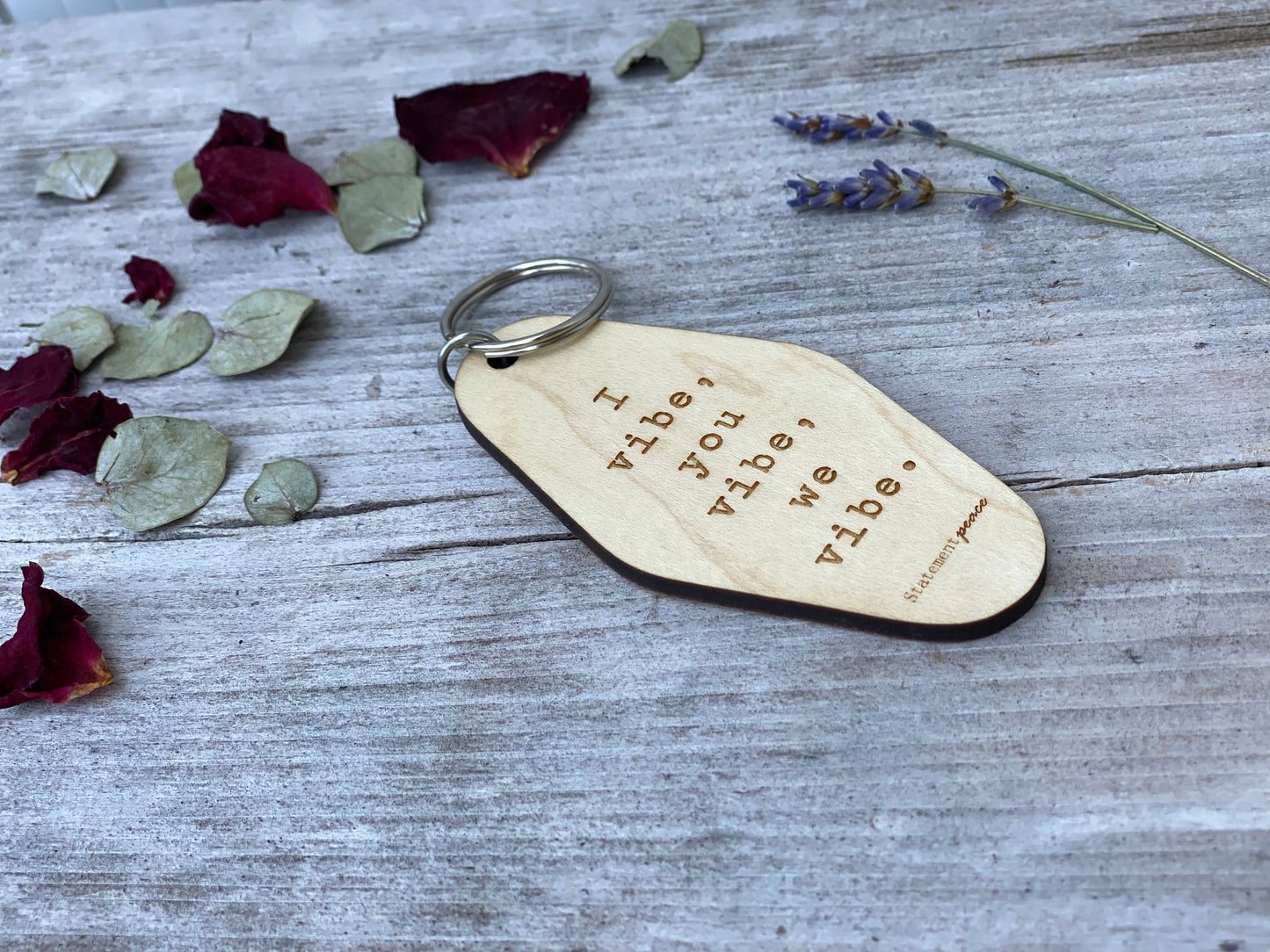 Wooden Retro Hotel Keychain We Vibe