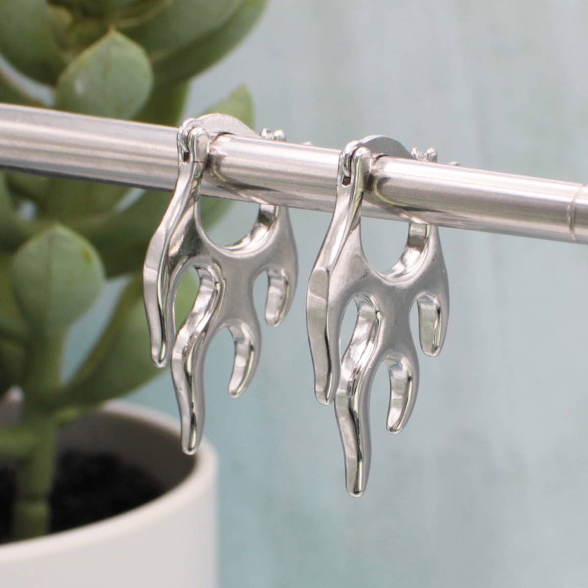 Hot Rod Silver Flames Hoop Earrings