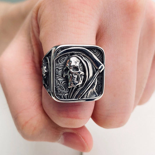 Hip Hop Skull Sickle Death Stainless Steel Ring