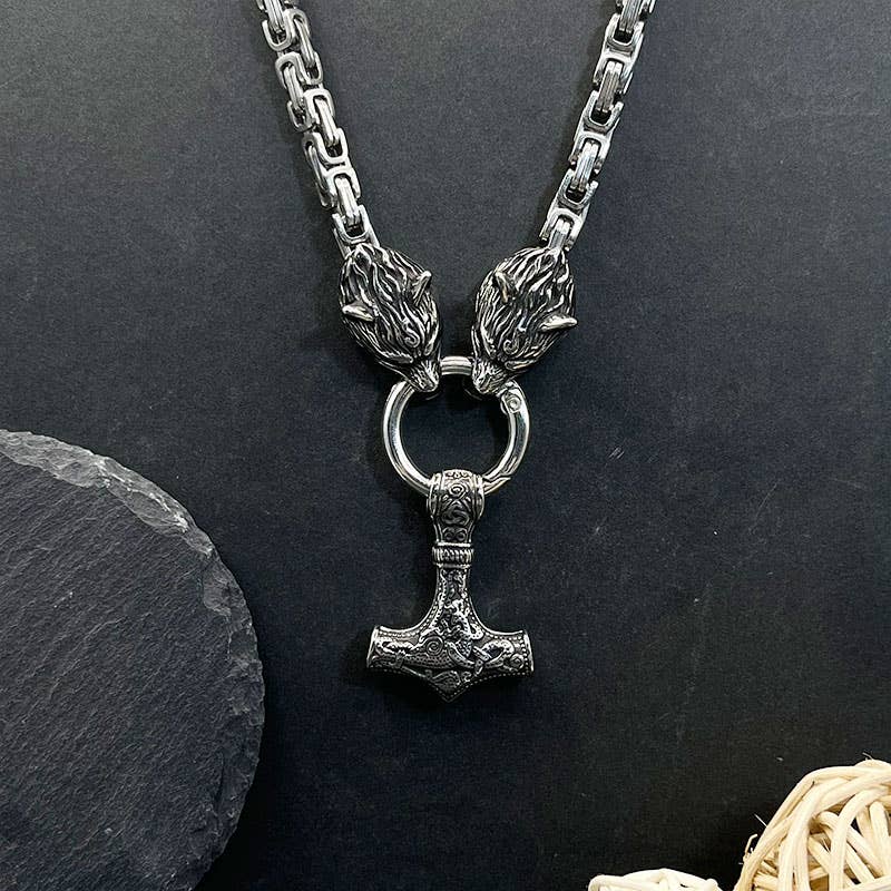 Stainless Steel Alloy Imperial Chain Wolf Head Necklace