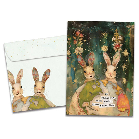 Earth Rabbits Birthday Greeting Card