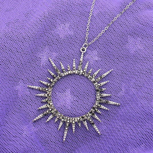 Silver Sunburst Crystal Necklace