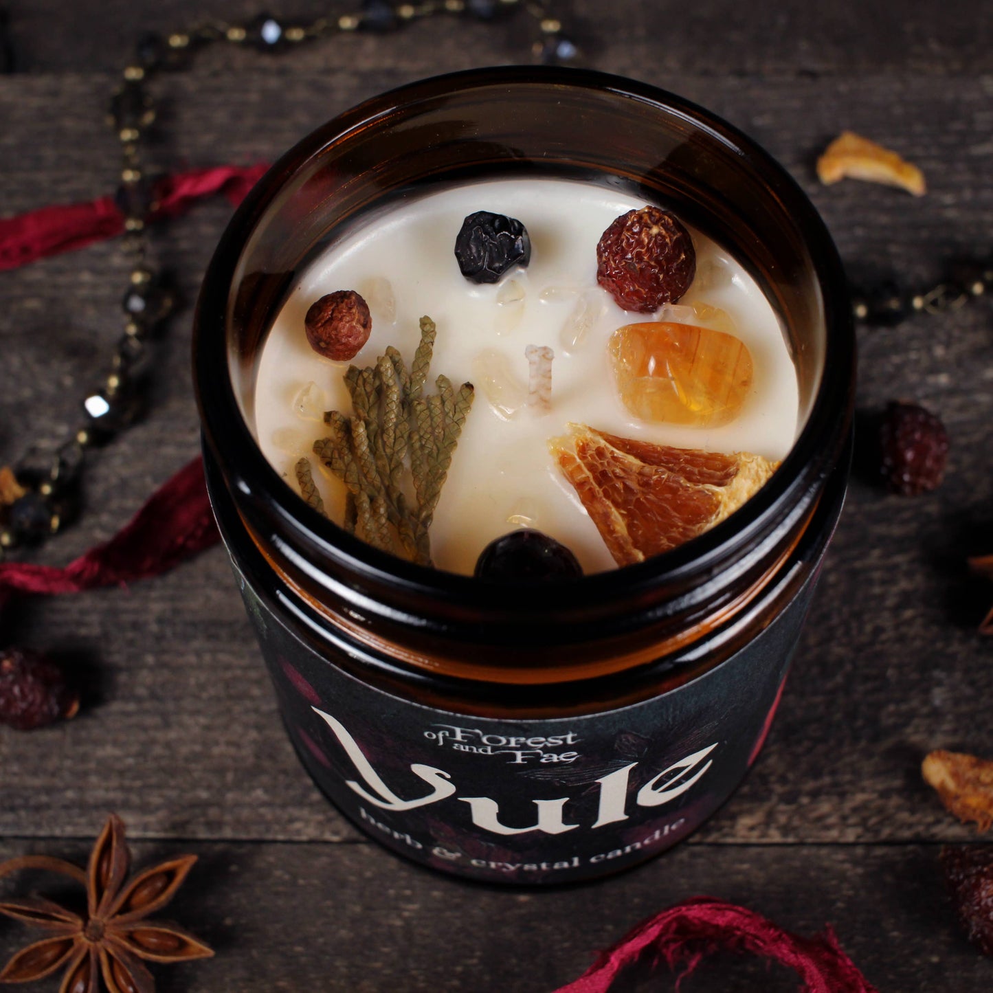 Yule Candle • Herb & Crystal Candle for Christmas • Solstice