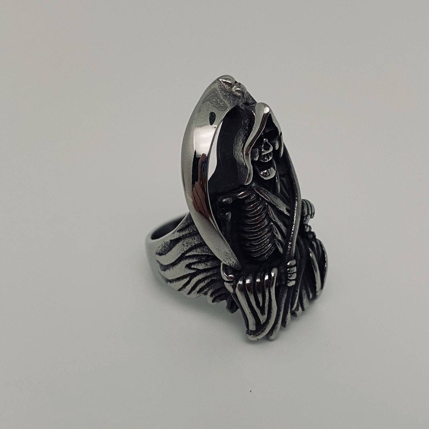 Stainless Steel Death Sickle Men's Ring -