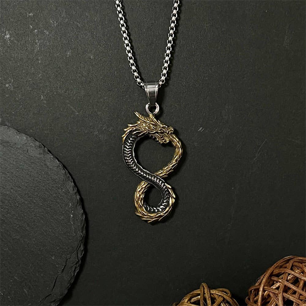 Viking Non-Fading Ring Stainless Steel Dragon Pendant Necklace