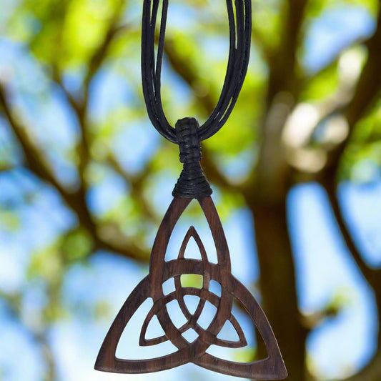 Unisex Wood Pendant w/black Cord - Triquetra (Each)