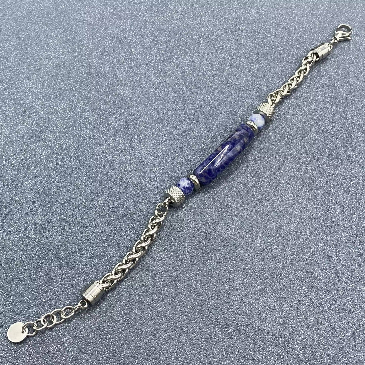 Stone & Stainless Steel Chain Linked Men's Bracelet