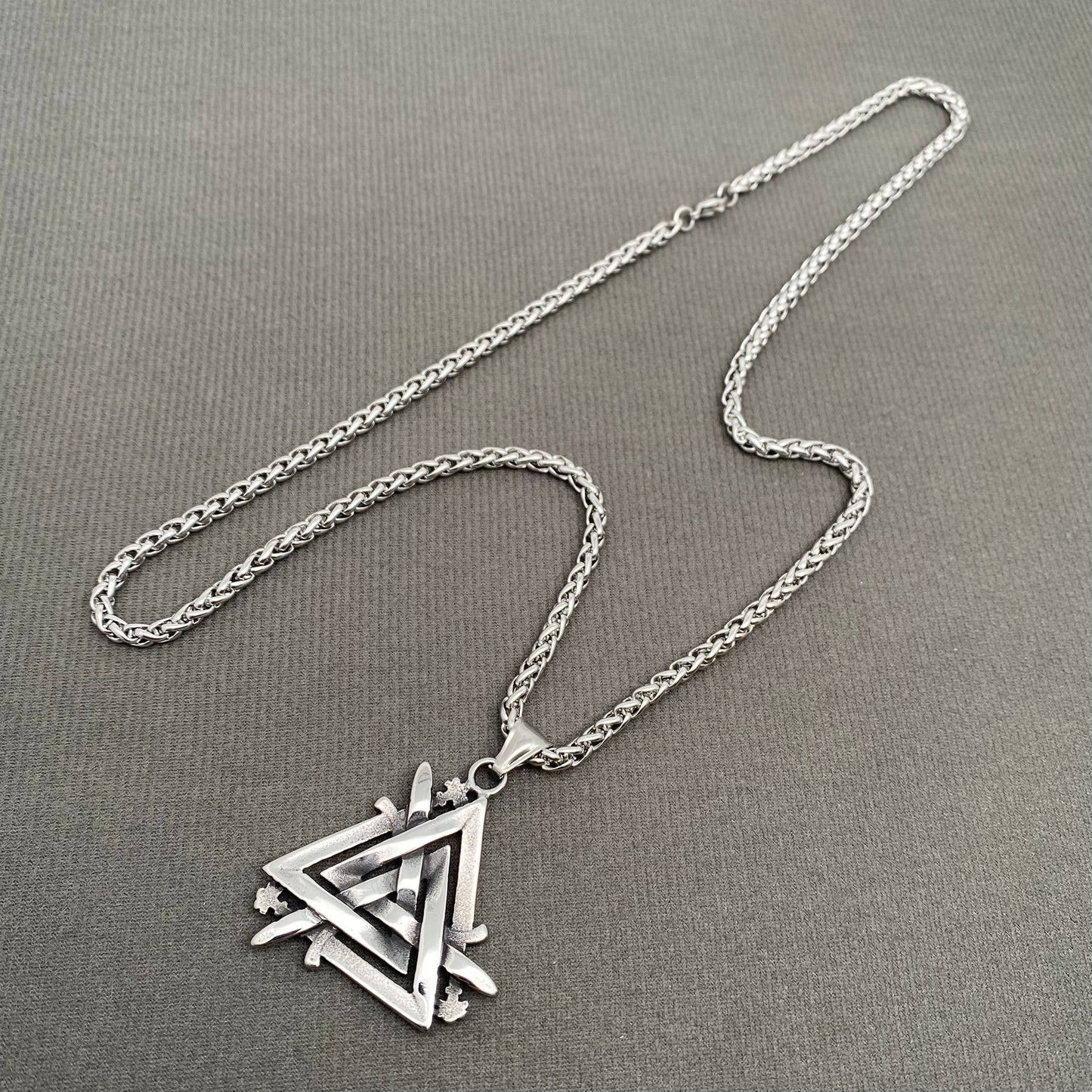 Viking Sword Valknut Pendant Men's S.Steel Necklace