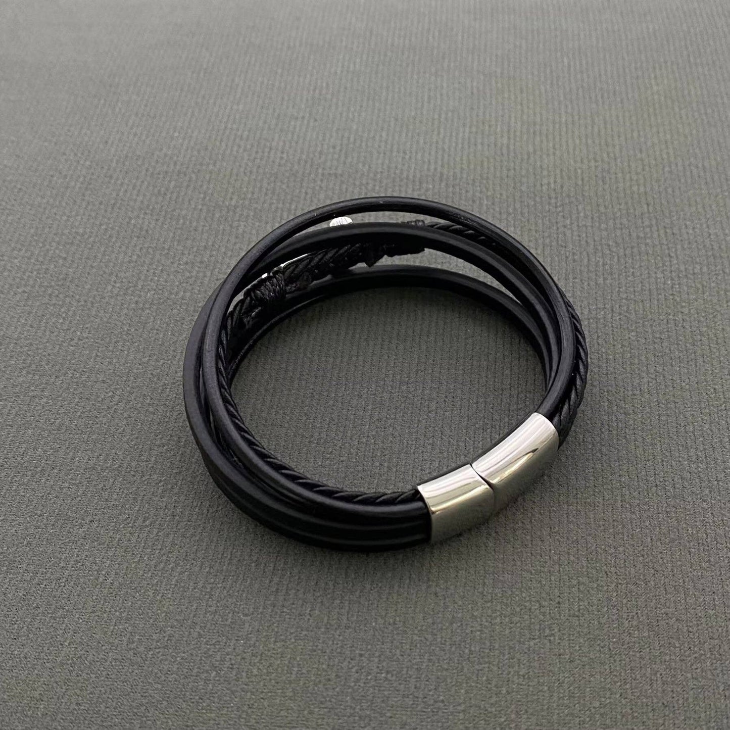 Men's S.Steel Cross Charm Multilayer Leather Bracelet