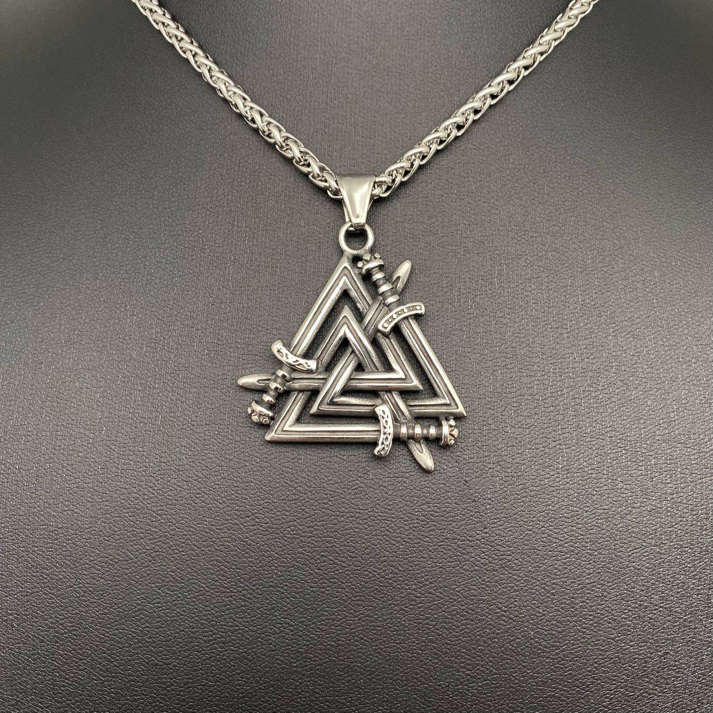 Viking Sword Valknut Pendant Men's S.Steel Necklace