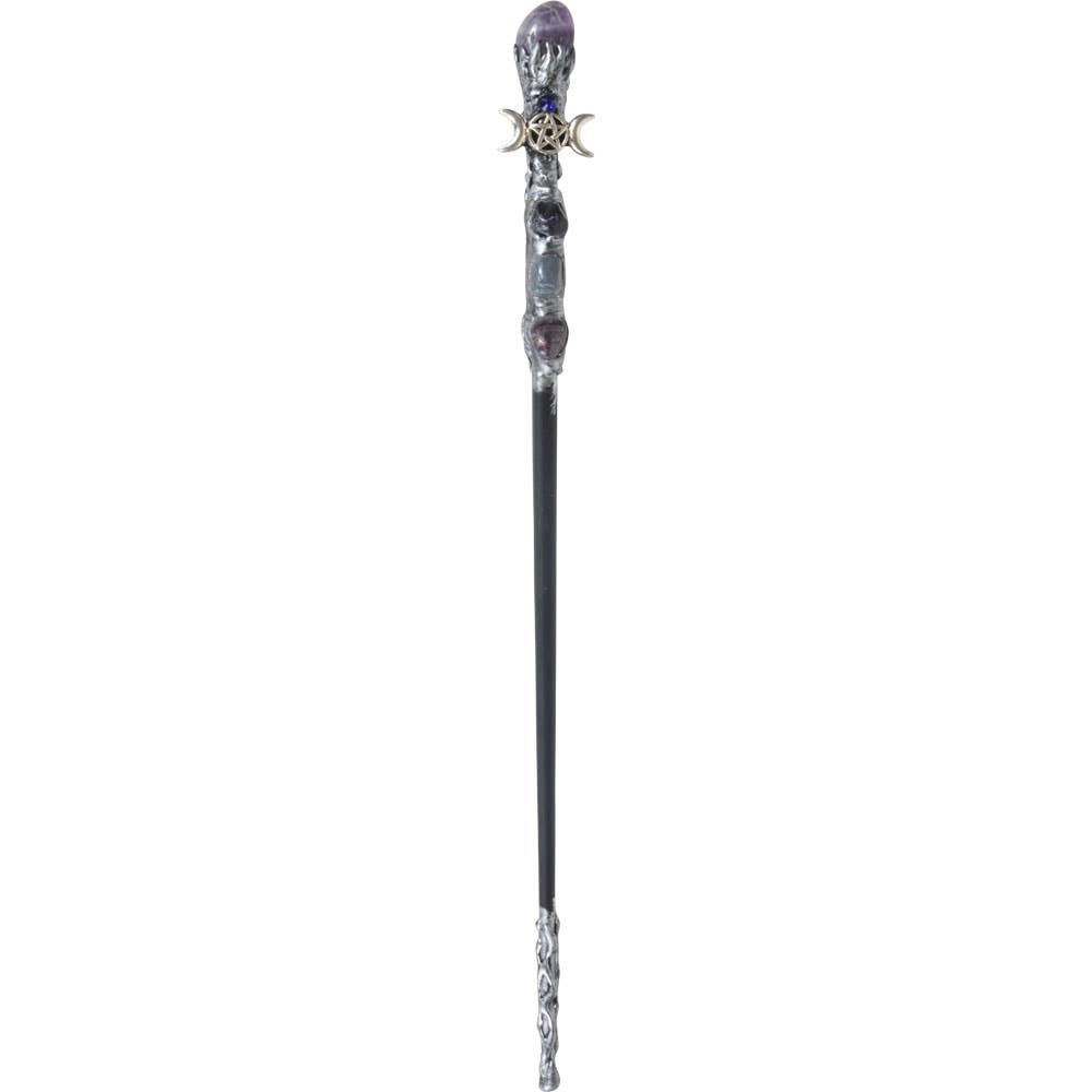 Magick Wand - Silver Triple Moon w/ Amethyst