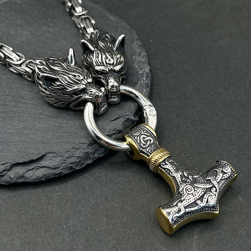 Stainless Steel Alloy Imperial Chain Wolf Head Necklace