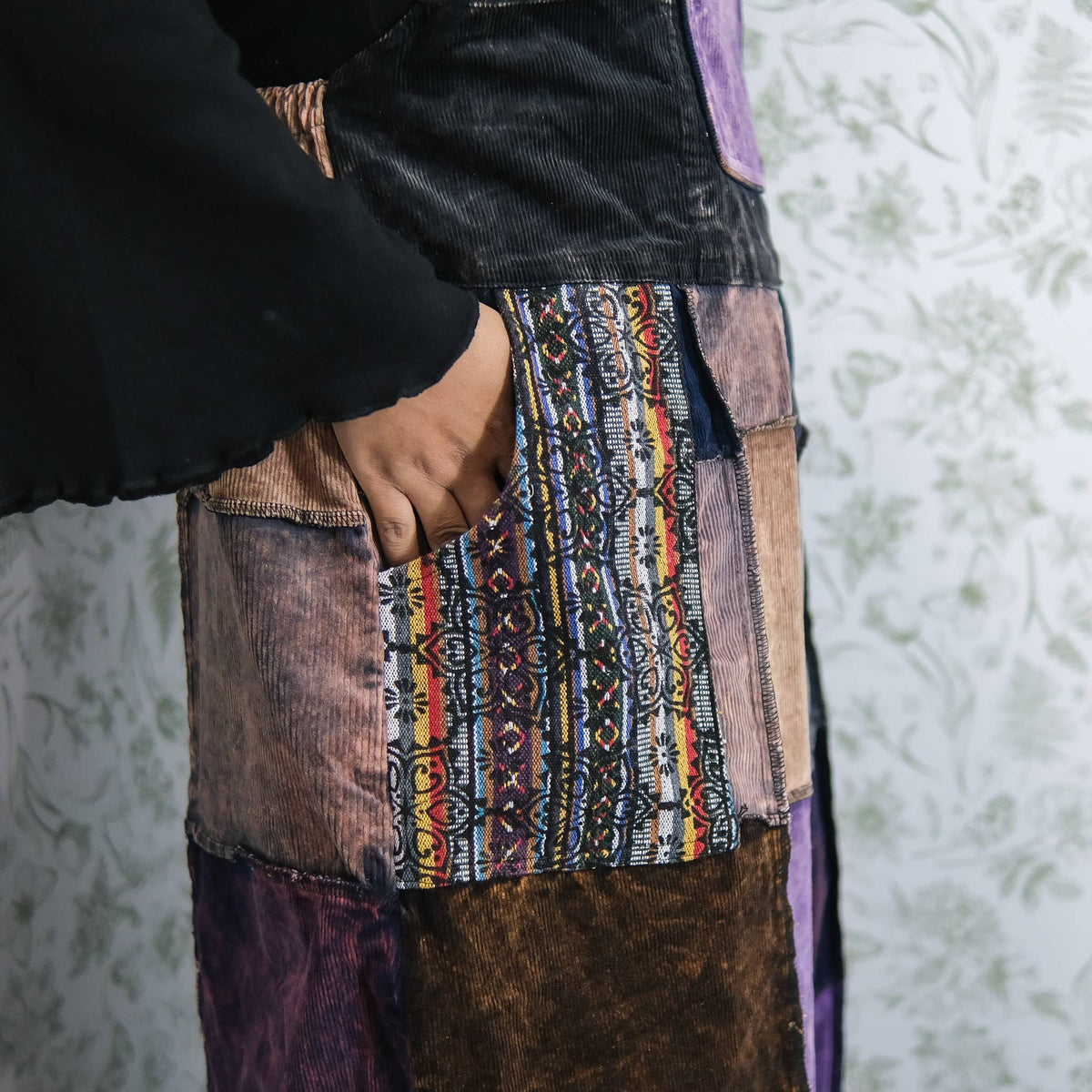 Patchwork Corduroy Wide Leg Jumpsuit