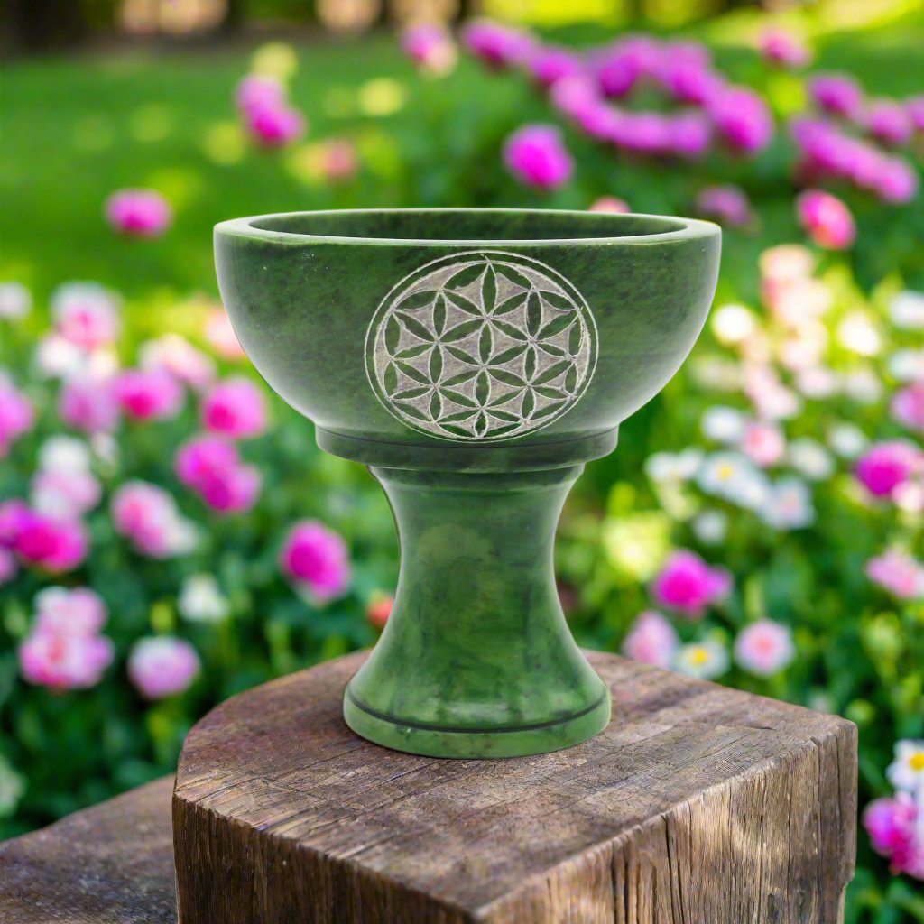 Soapstone Smudge Bowl w/ Stand - Flower of Life