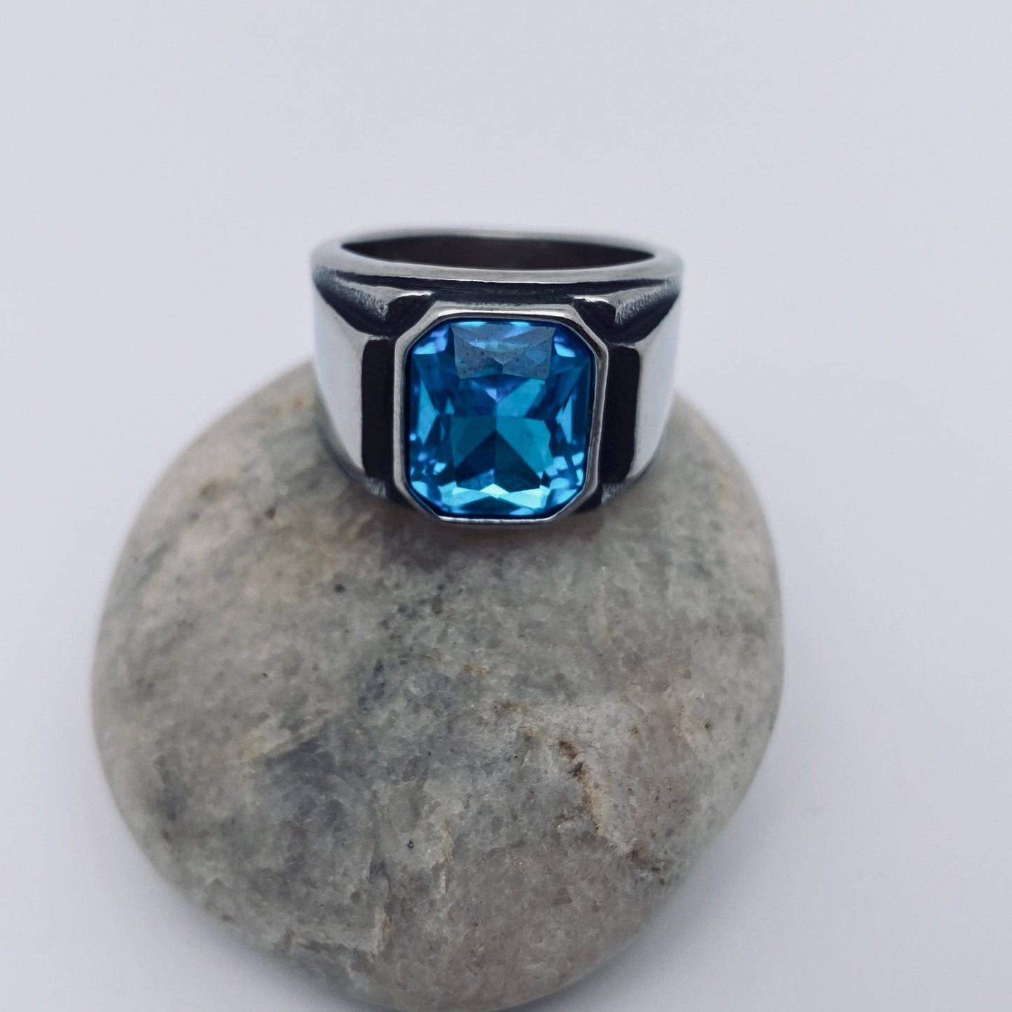 Blue Gemstone Stainless Steel Fashion Ring