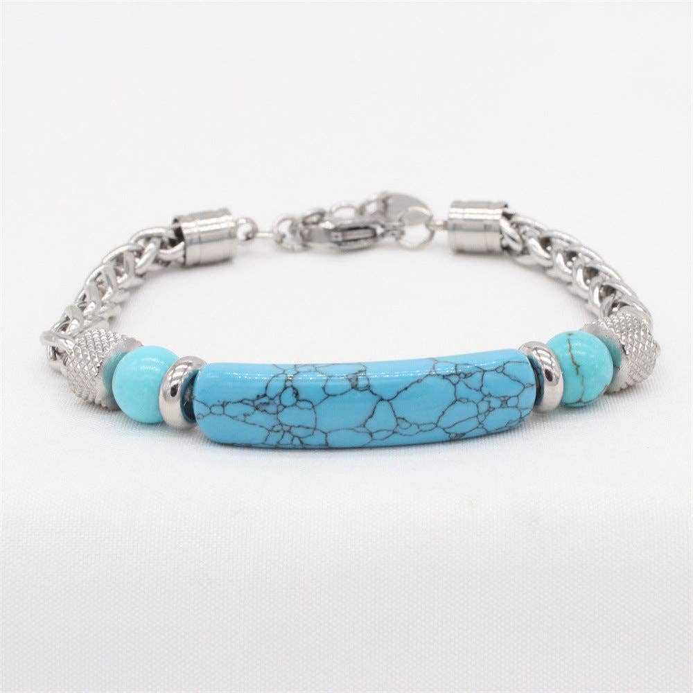 Stone & Stainless Steel Chain Linked Men's Bracelet
