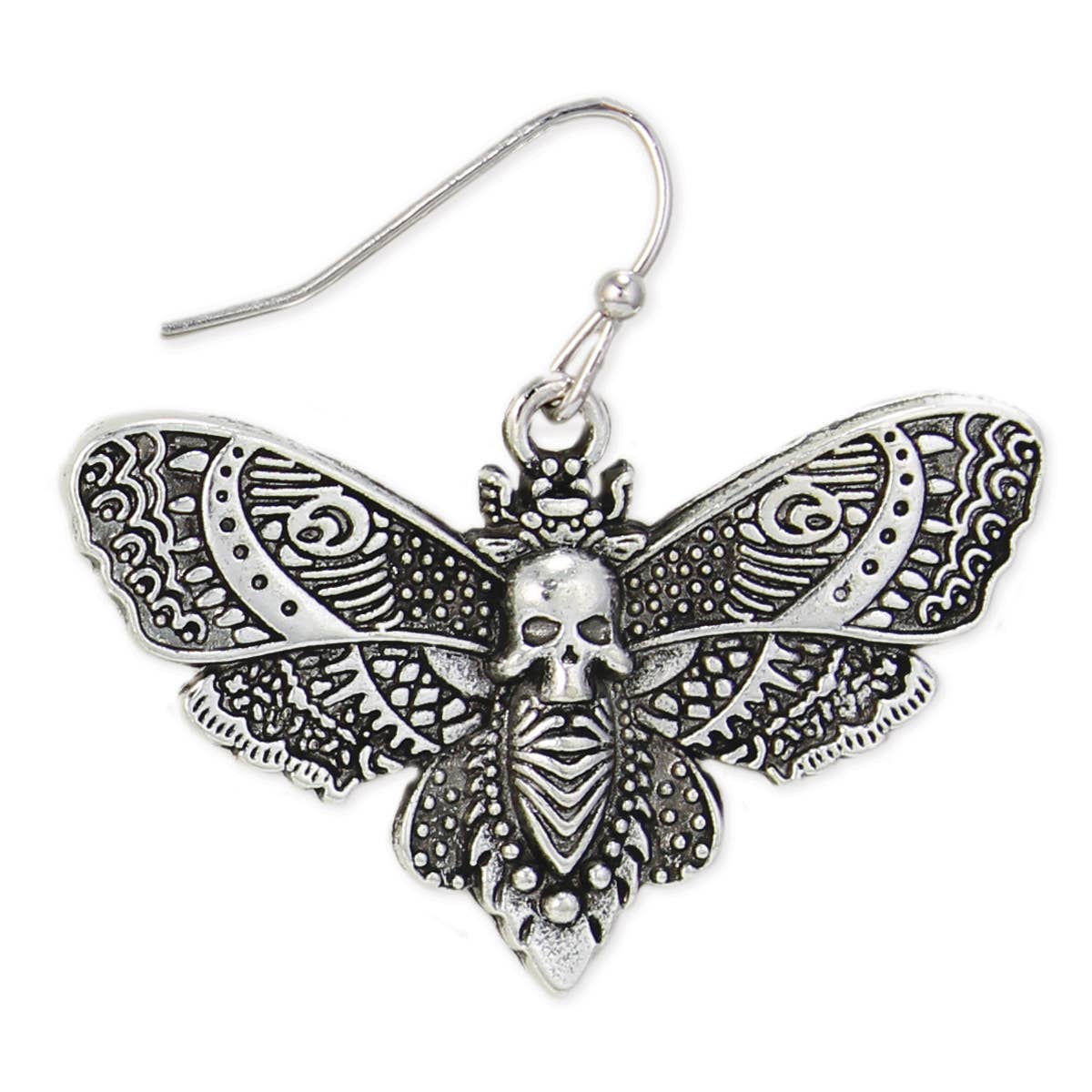 Silver Deaths Head Moth Earrings