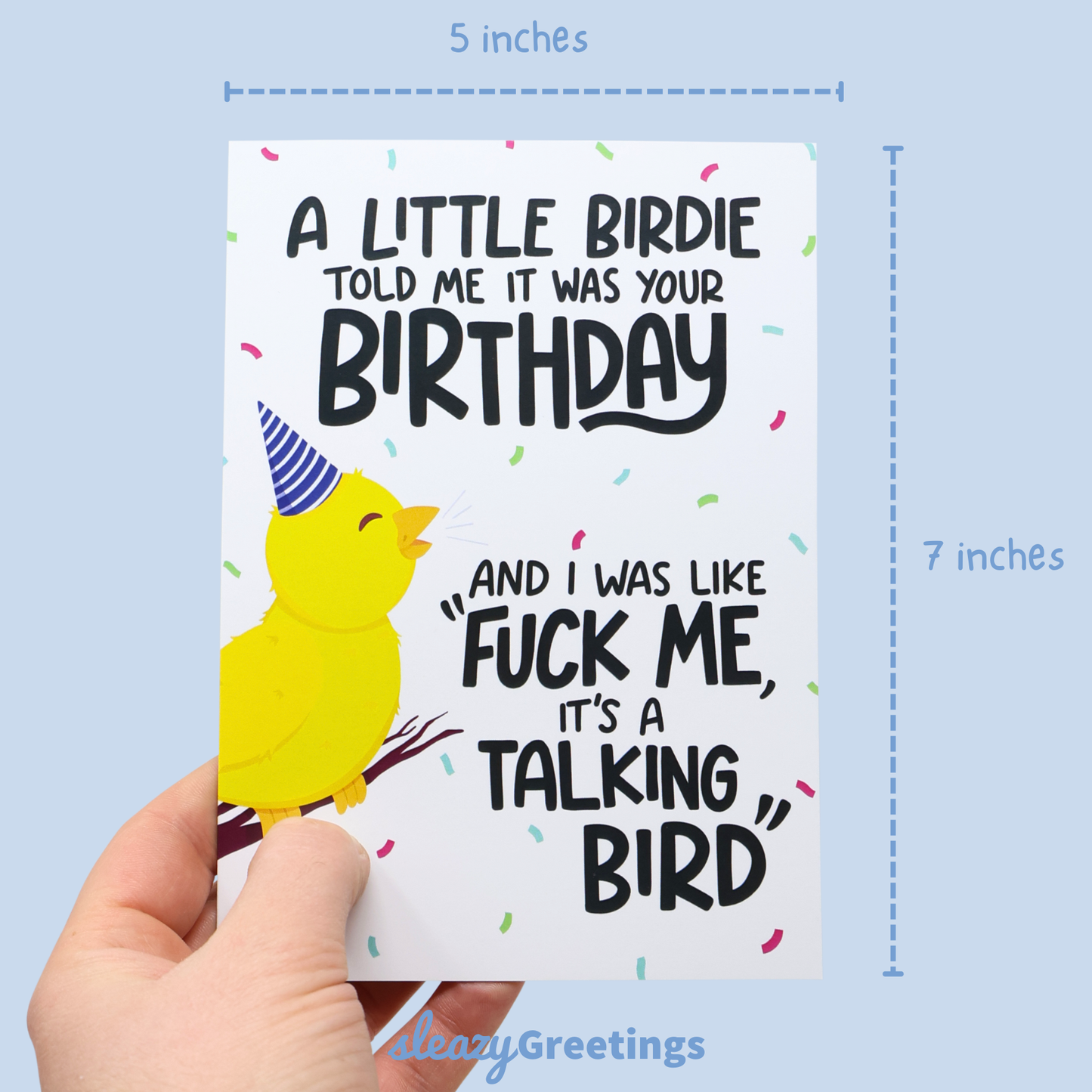 Little Birdie Funny Birthday Card for Men or Women 5x7 Inch