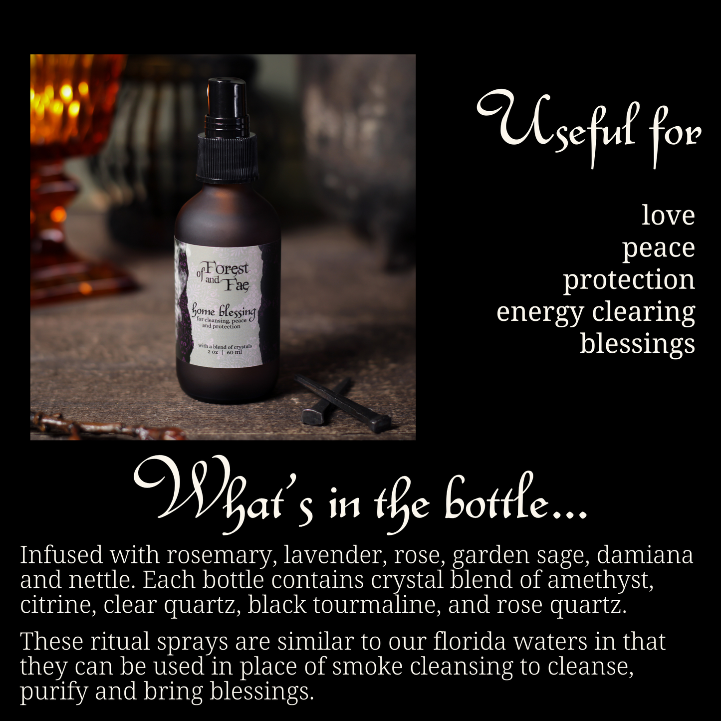 Home Blessing Cleansing Spray • Crystal Infused • Witchcraft