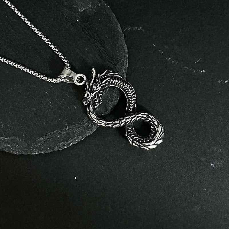 Viking Non-Fading Ring Stainless Steel Dragon Pendant Necklace