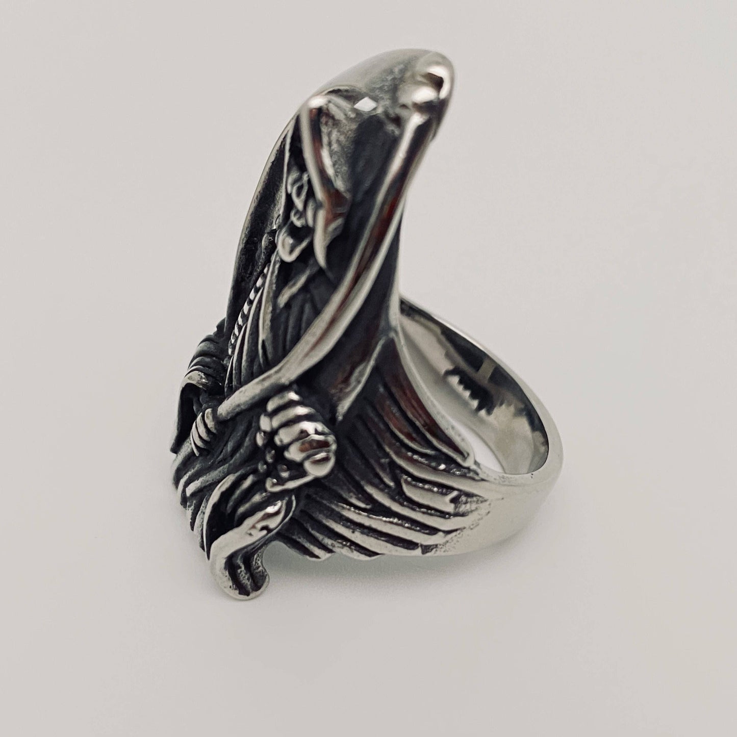 Stainless Steel Death Sickle Men's Ring -
