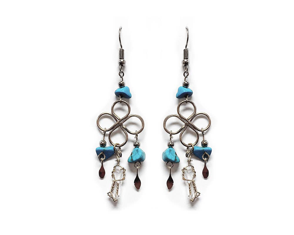 Quartz Crystal Chip Stone Assorted Metal Dangle Earrings