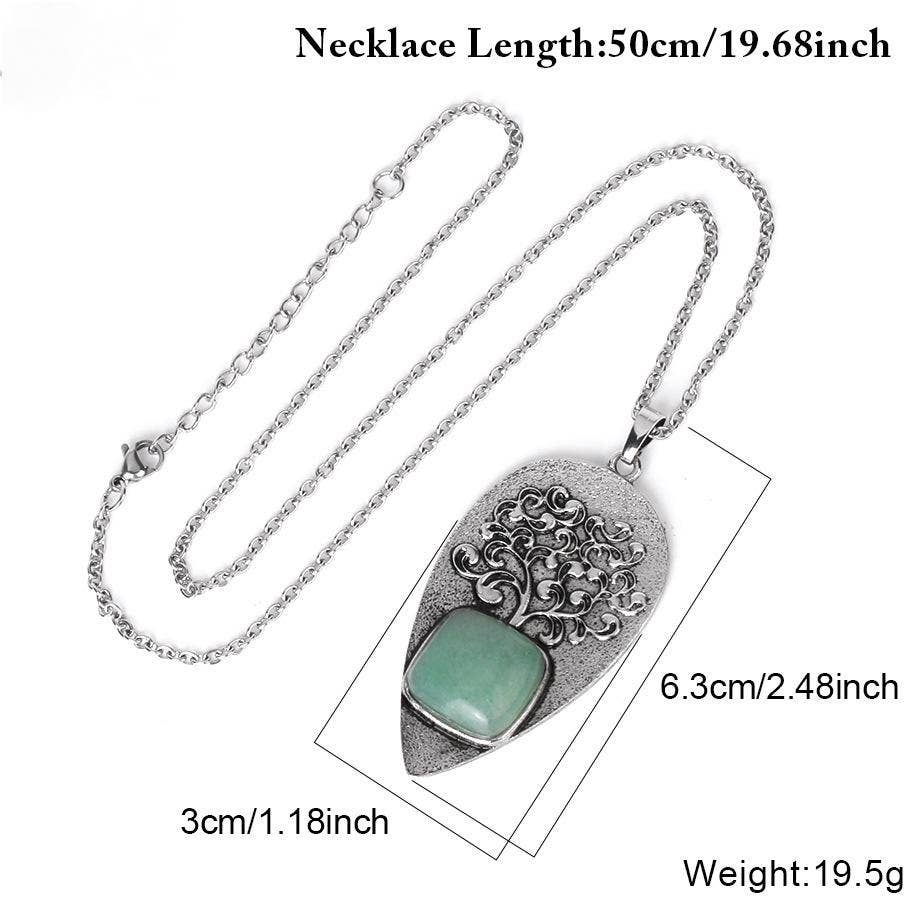 "Tree of Life" Drop-shaped Pendant Inlaid Stones Necklace