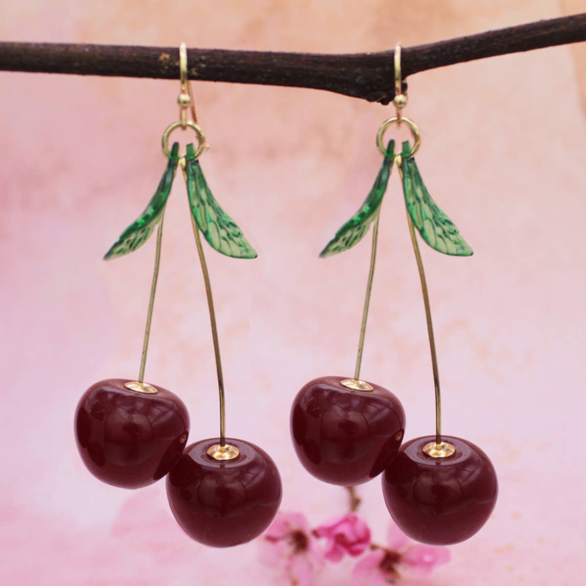 Twin Cherry Realistic Cherries Earrings