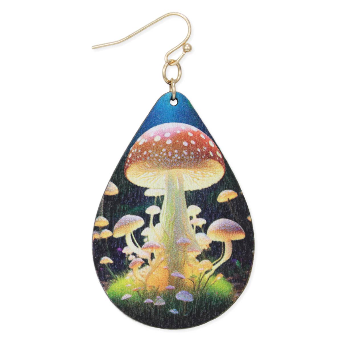 Night Magic Wood Mushroom Print Earring