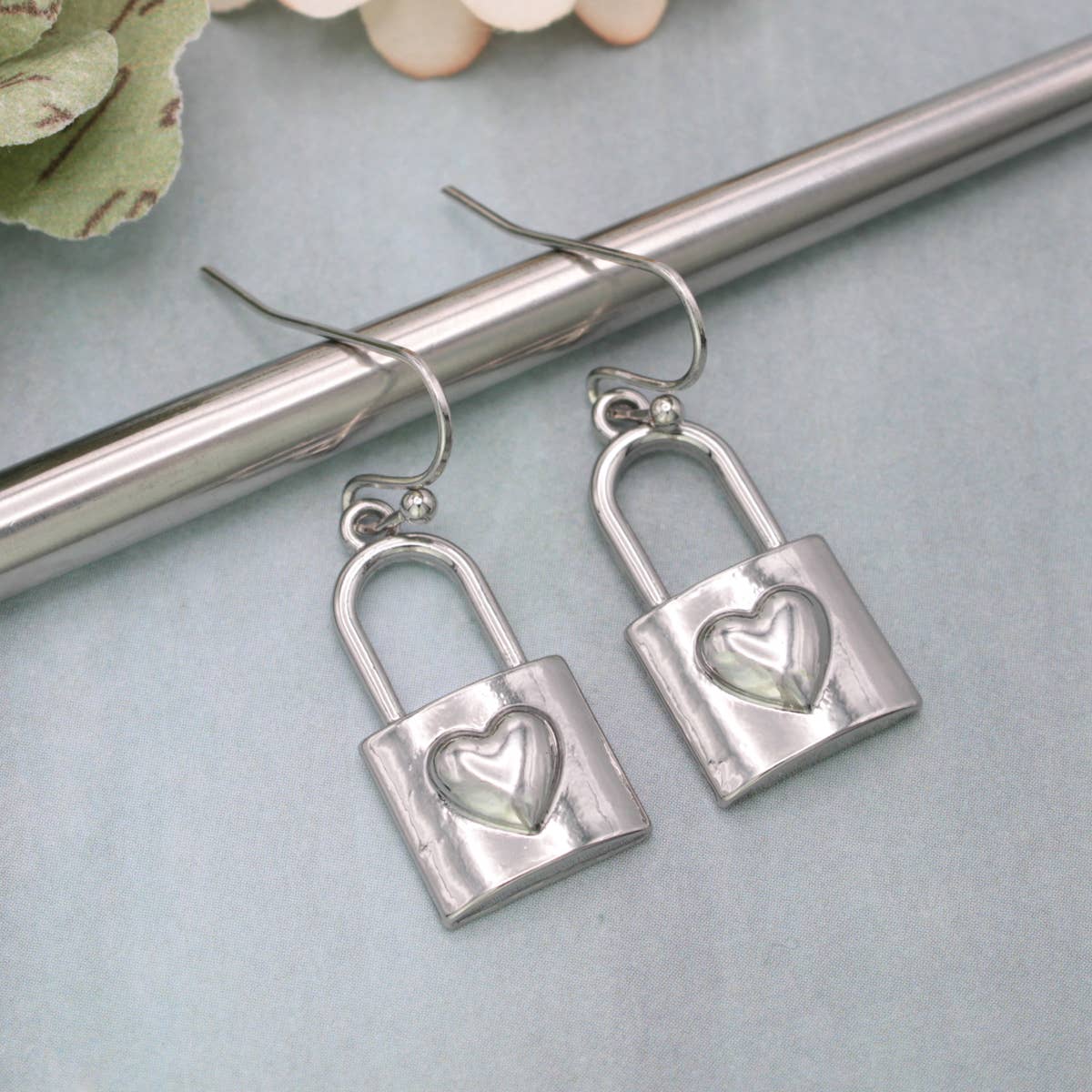 Love Locked Silver Heart Lock Earrings