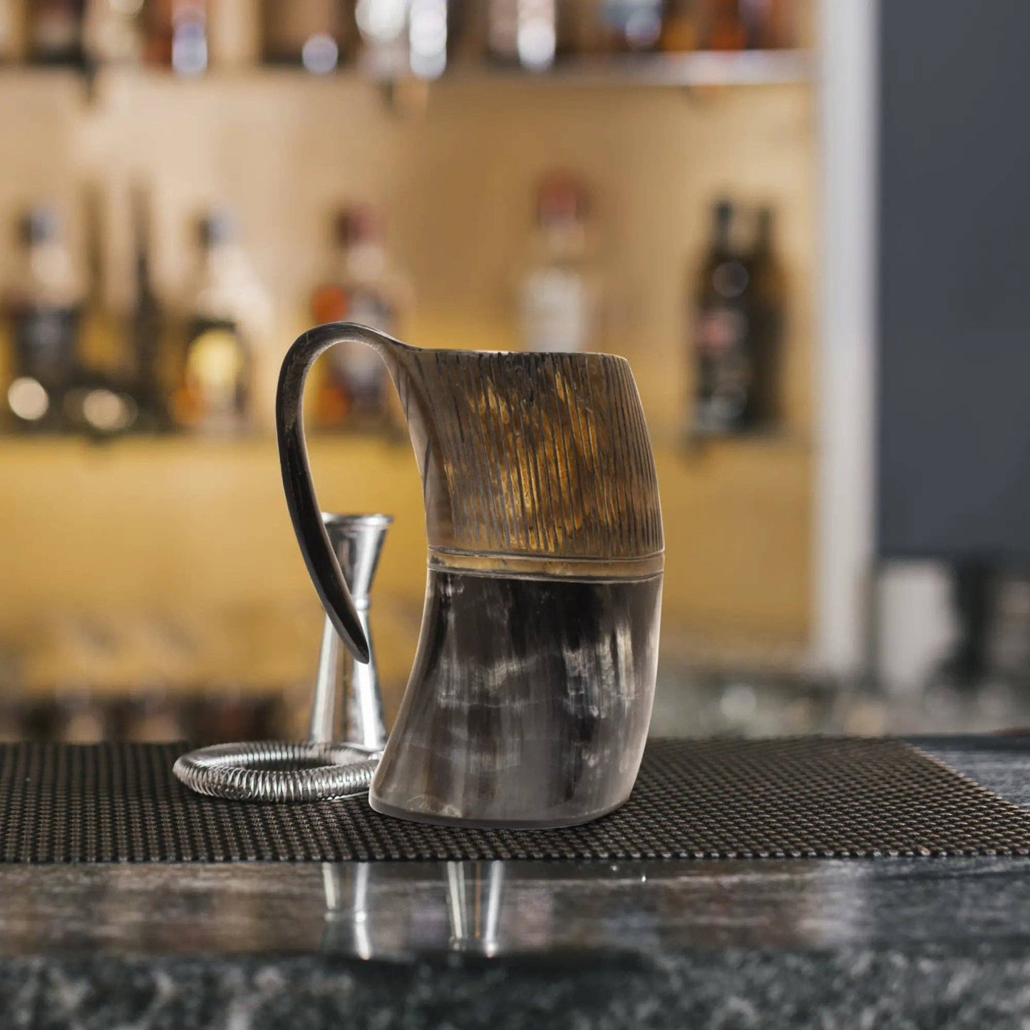 Horn Whiskey Mugs - Holds Upto 6.5 oz, Striped