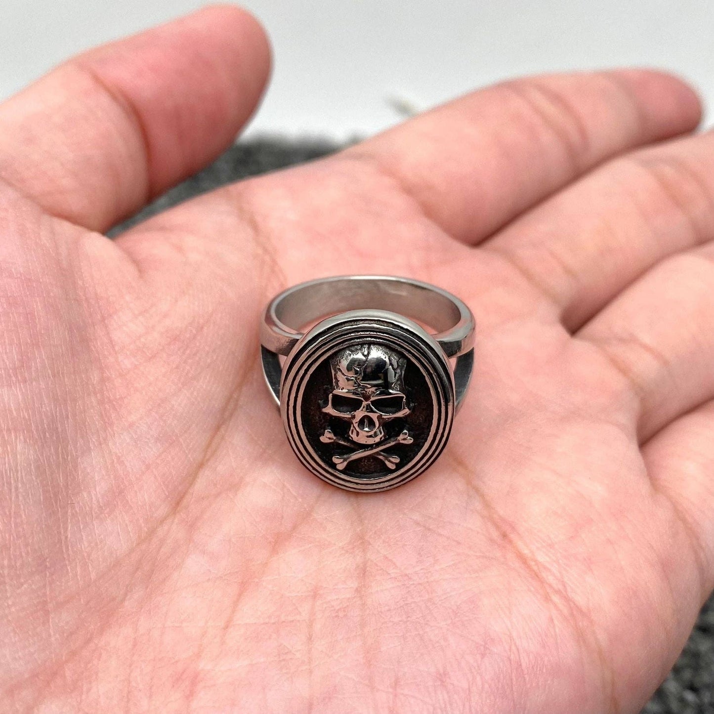 Oval Stainless Steel Pirate Skull Ring