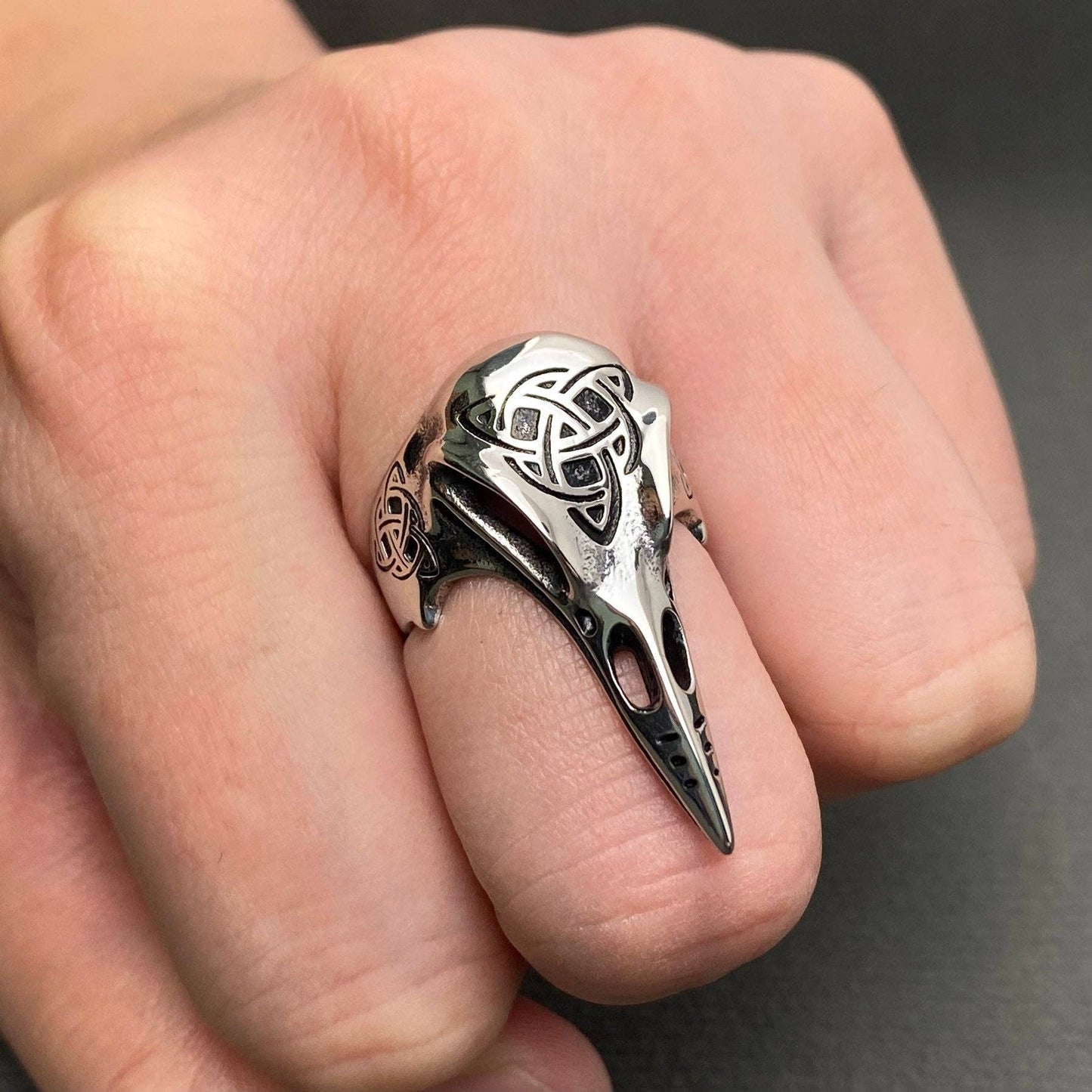 Trinity Knot Viking Celtic Crow Skull Stainless-Steel Ring