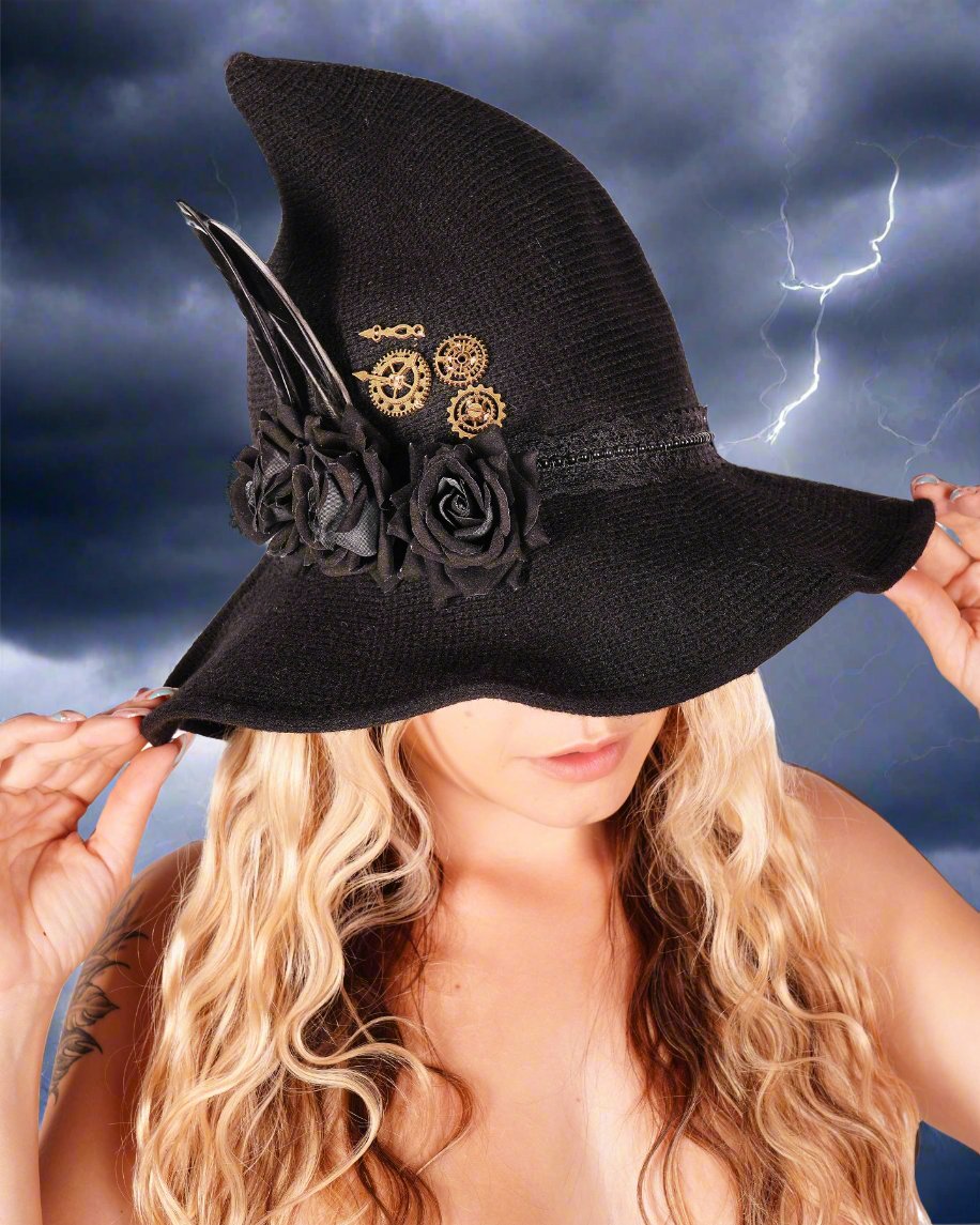 69126 - Steampunk Witch Knit Hat-Black