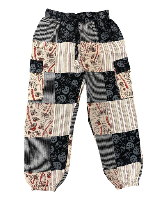 Cotton Multi Color Patchwork Gray Mushroom Yoga Pant
