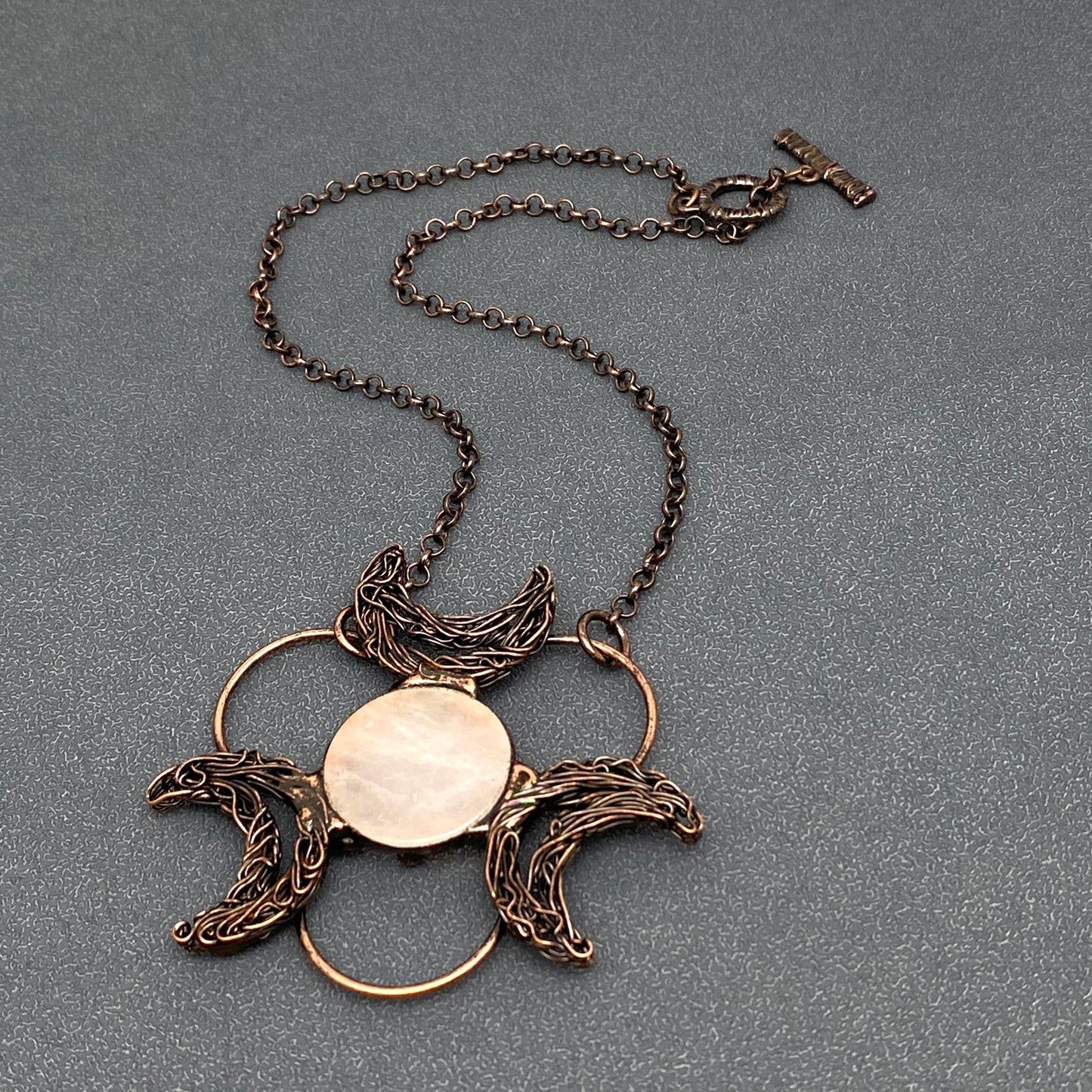 3 Crescent Moons Round Powder Crystal Charm Necklace