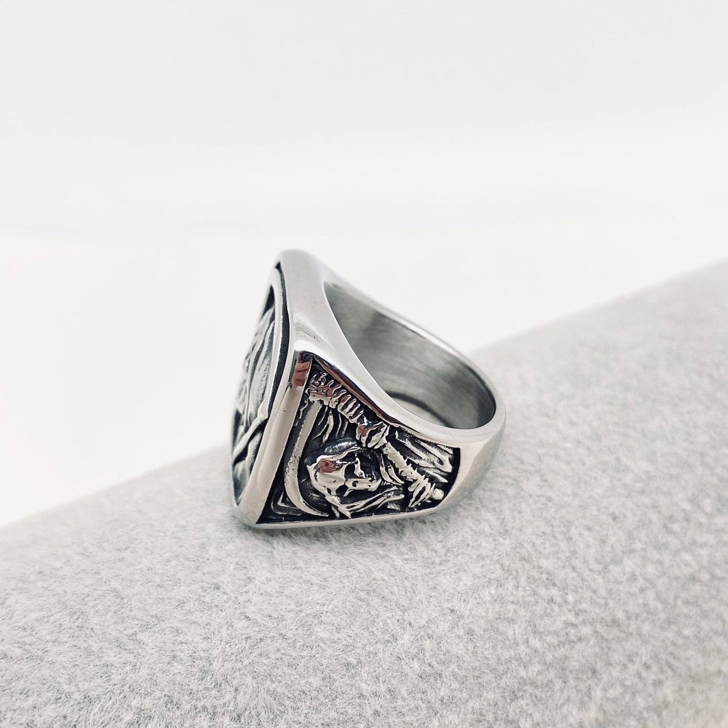 Hip Hop Skull Sickle Death Stainless Steel Ring