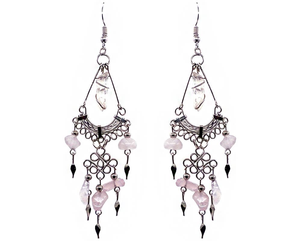 Quartz Crystal Chip Stone Assorted Metal Dangle Earrings