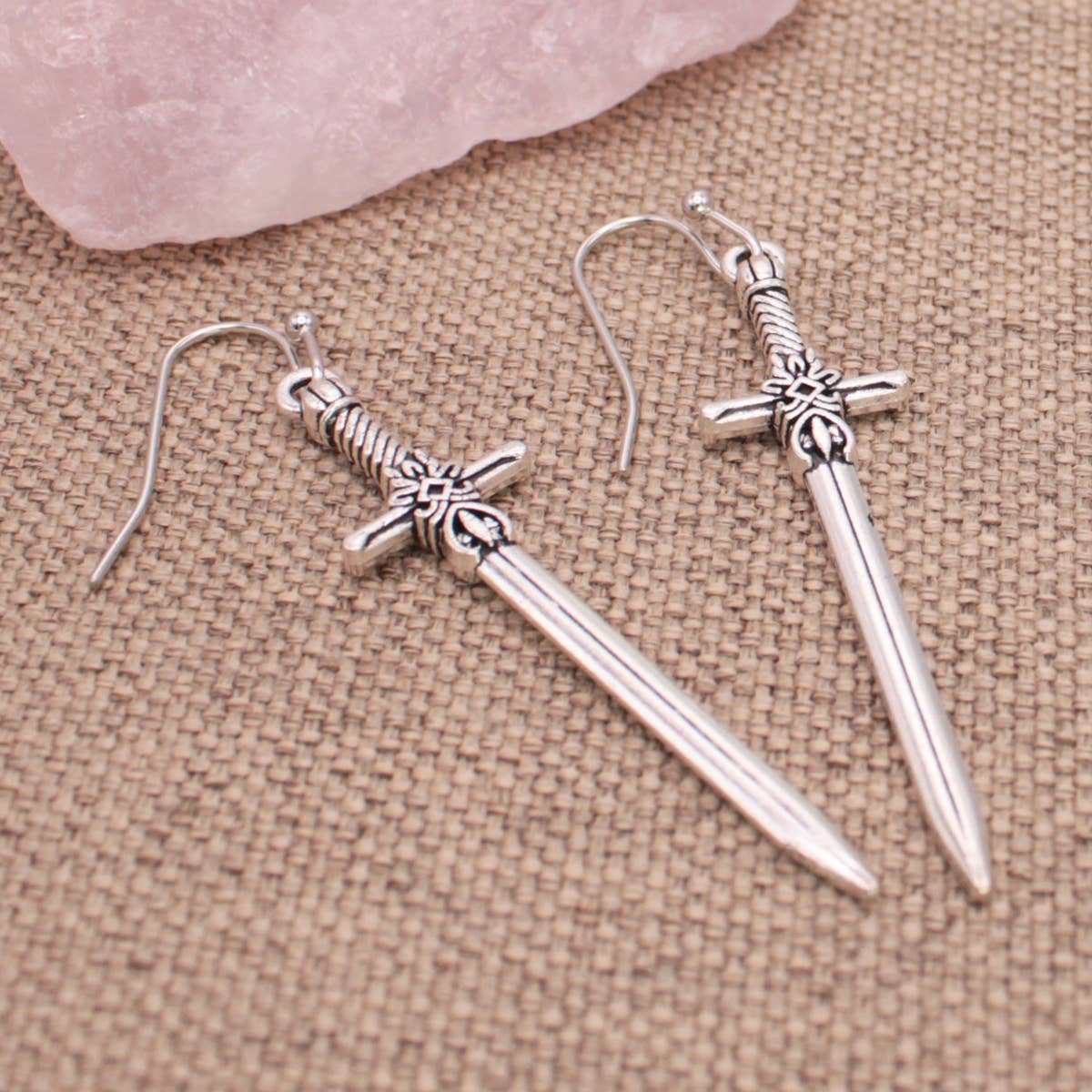 Antiqued Silver Sword Earrings