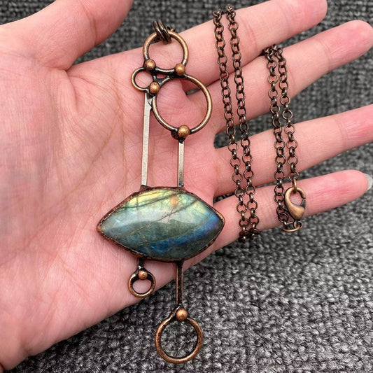 Vintage Style Irregular Anemousite Geometric Pendant Necklace