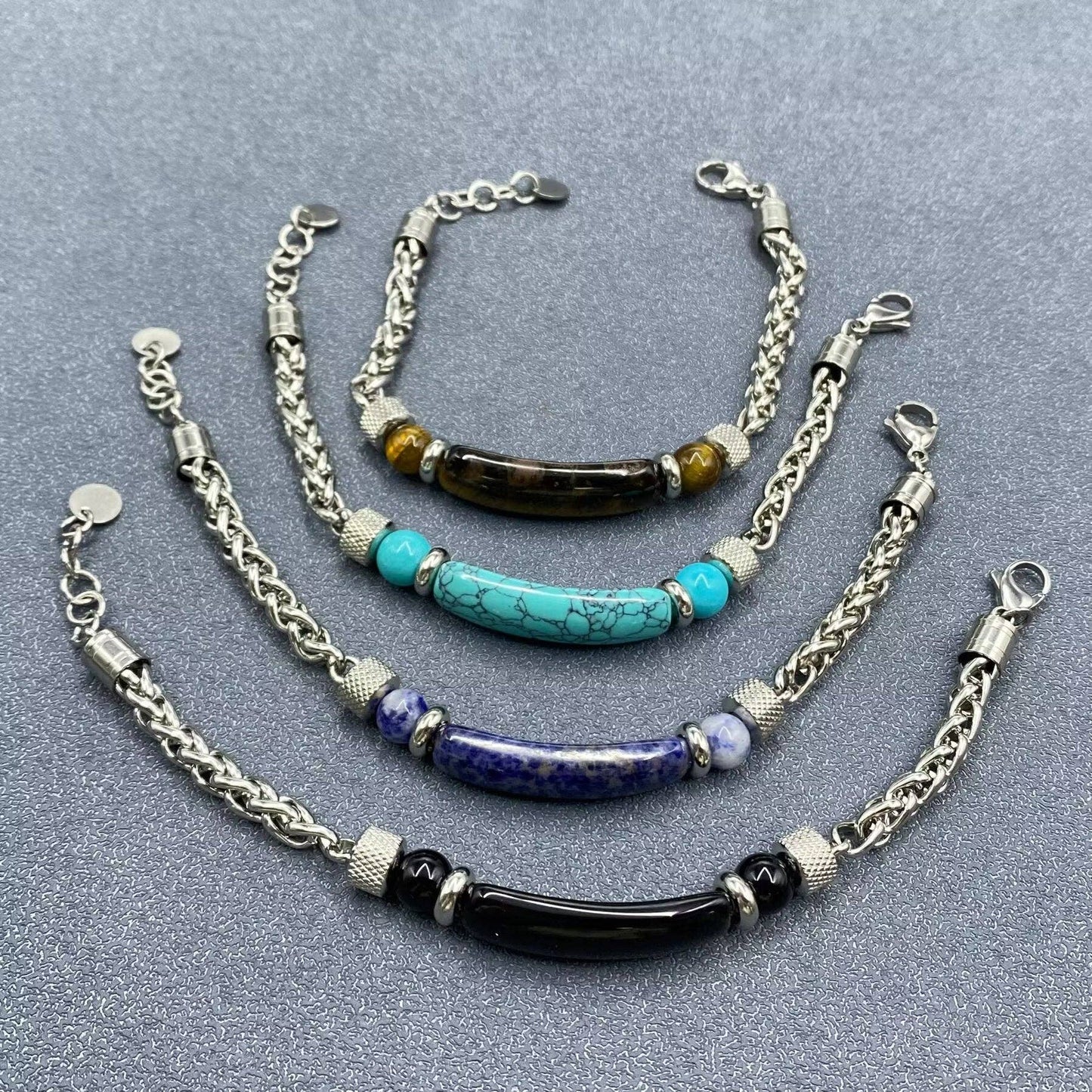 Stone & Stainless Steel Chain Linked Men's Bracelet