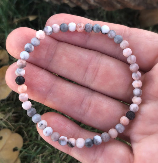 Pink Zebra Agate Stone Bracelet 4mm