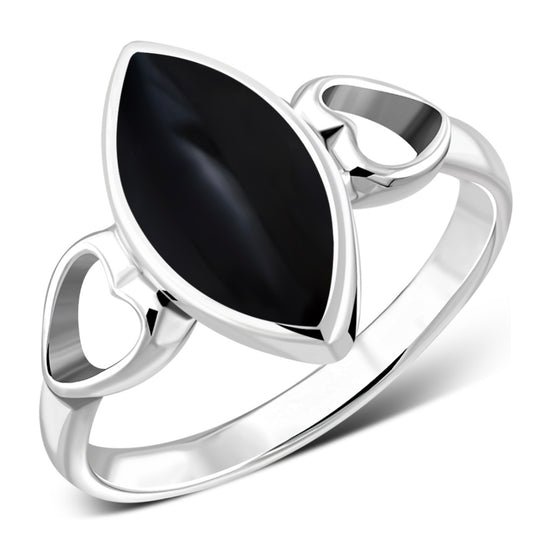 Black Onyx Love Heart Sterling Silver Ring