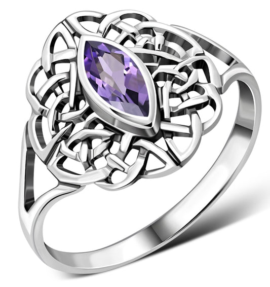 Amethyst Celtic Knot Sterling Silver Ring