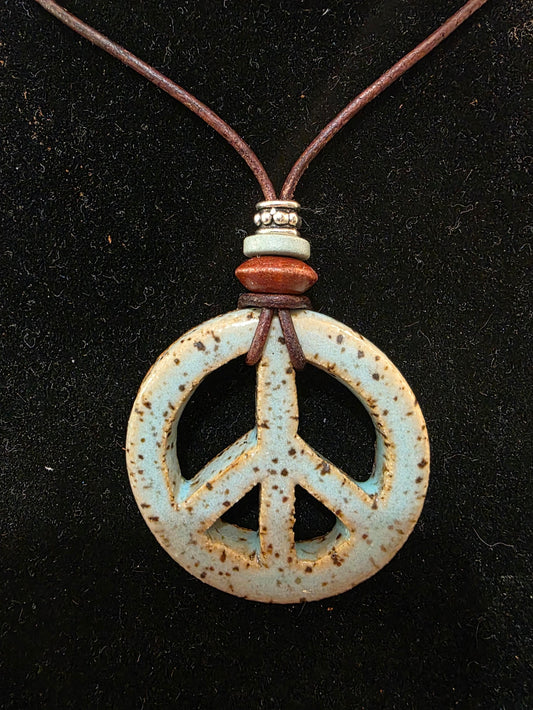 Handmade Pottery Necklace Style-Peace Sign 1