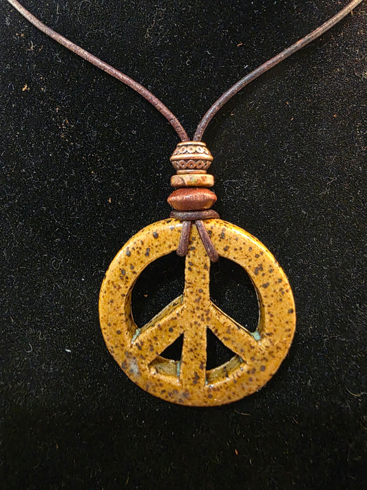 Handmade Pottery Necklace Style-Peace Sign 2