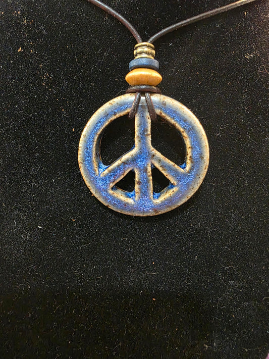 Handmade Pottery Necklace Style-Peace Sign 3